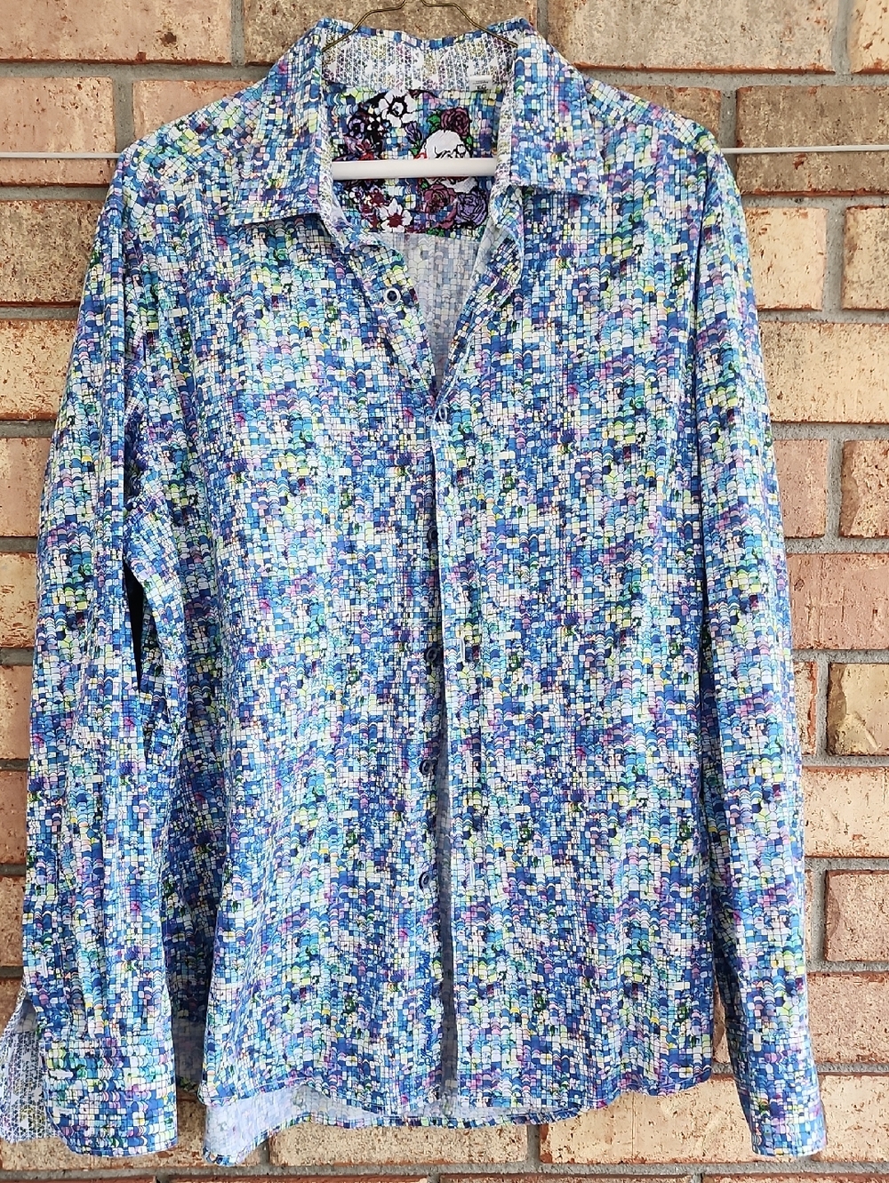 Rovert Graham Size XL Blue Multi-Color Patterned Button-Up Shirt